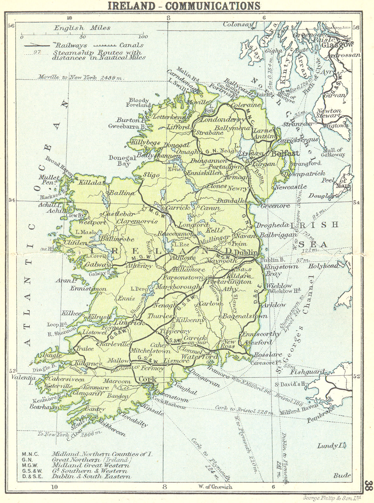 IRELAND. Ireland-Communications; Small map 1912 old antique plan chart